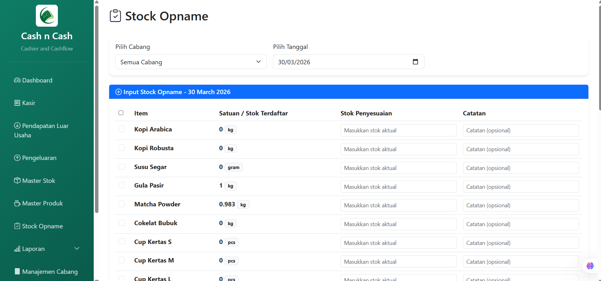 Stock Opname Cash n Cash