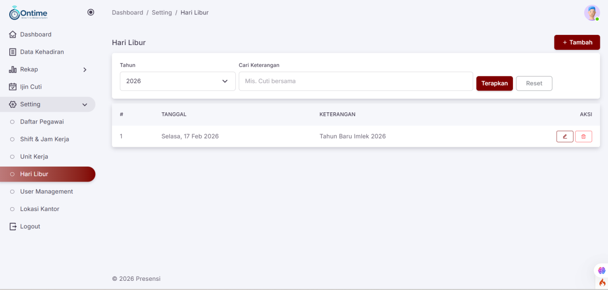 Kartu kehadiran Ontime