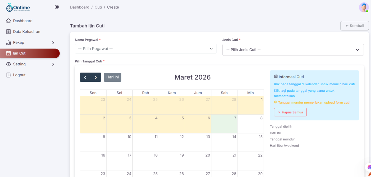 Dokumentasi modul Ontime