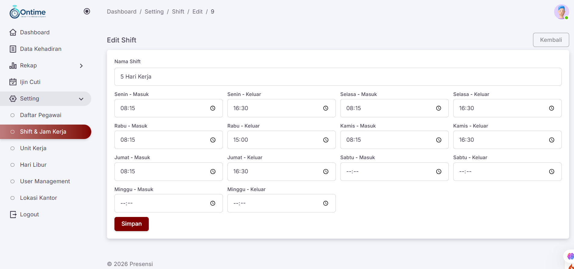 Dokumentasi modul Ontime